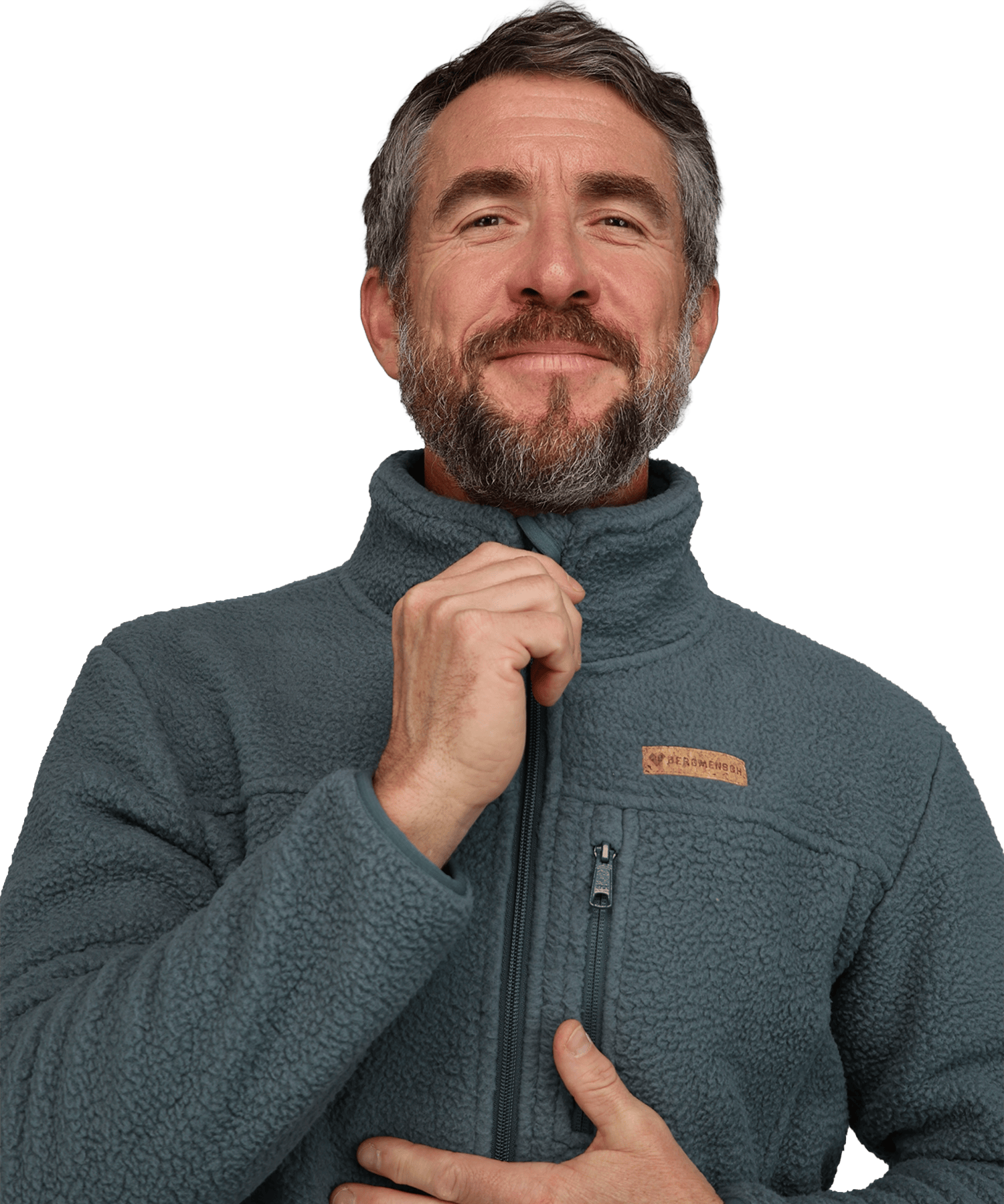 Detailbild der BERGMENSCH Herren Sherpa Fleece Jacke in der Farbe Stormy Weather