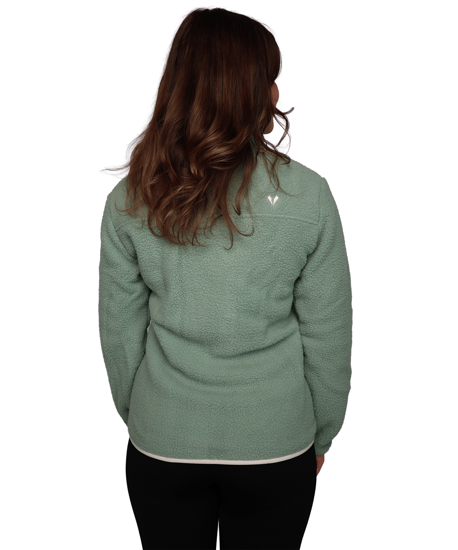 Rückansicht der BERGMENSCH Damen Sherpa Jacke in der Farbe Sage