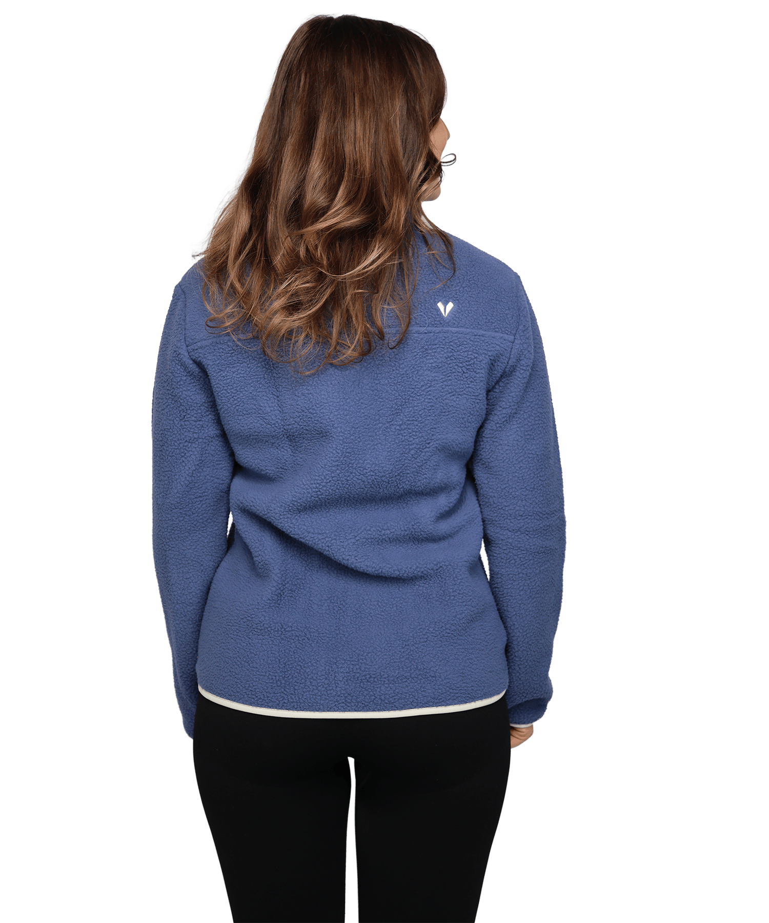 Rückansicht der BERGMENSCH Damen Sherpa Jacke in der Farbe Blue Indigo