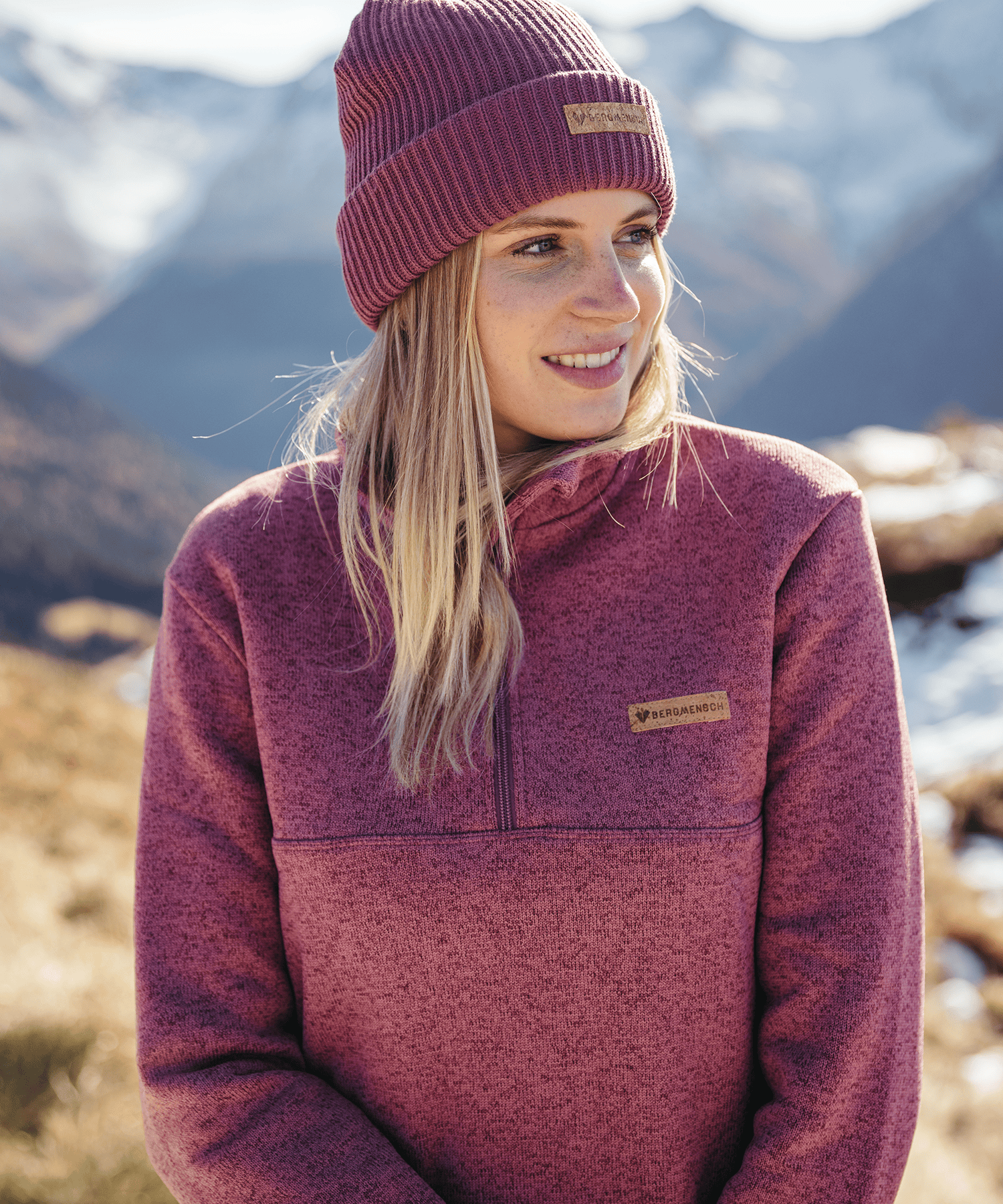Detailbild vom BERGMENSCH Damen Half-zip Strickfleece in Hibiscus