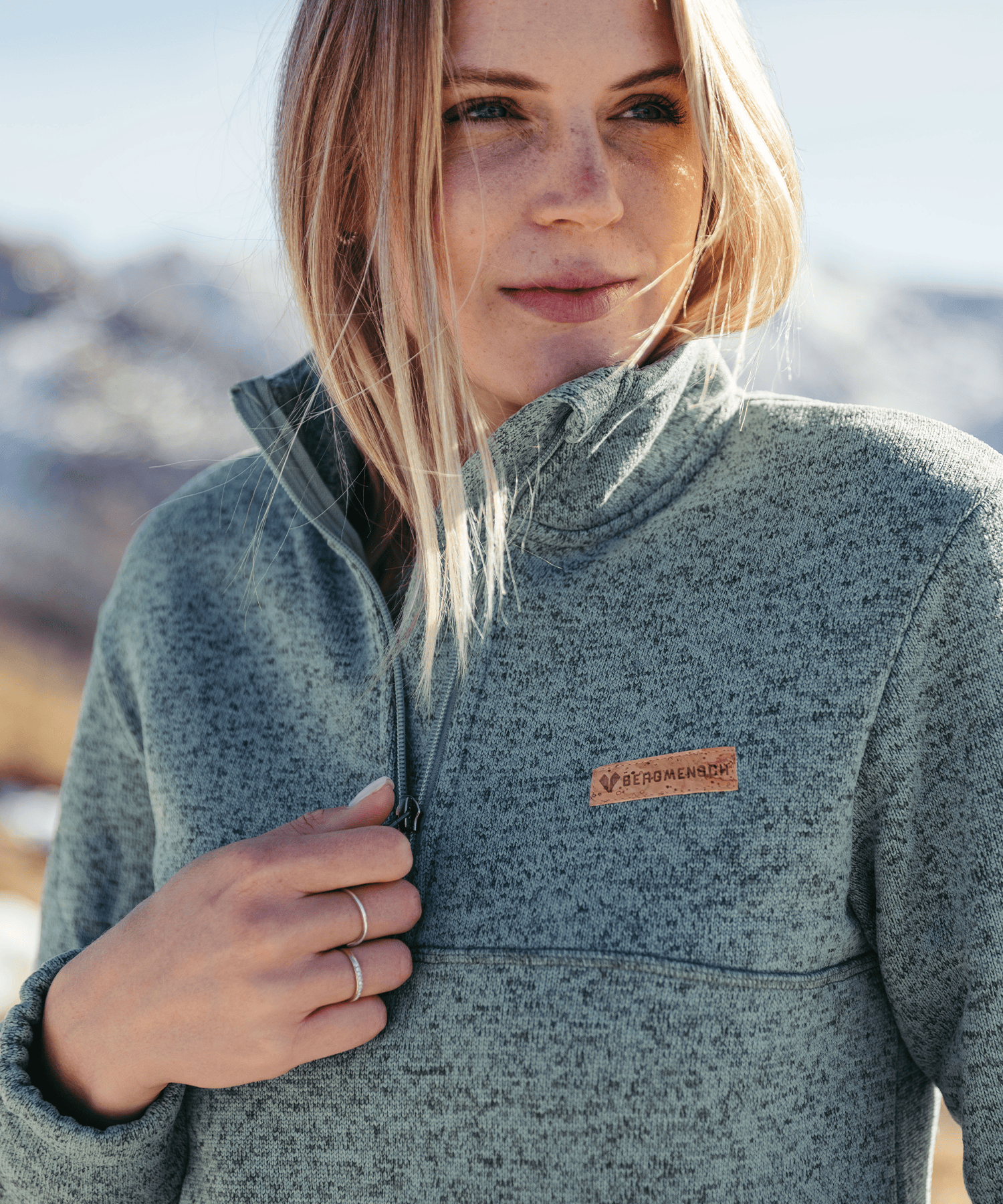 Detailbild vom BERGMENSCH Damen Half-zip Strickfleece in Salbei