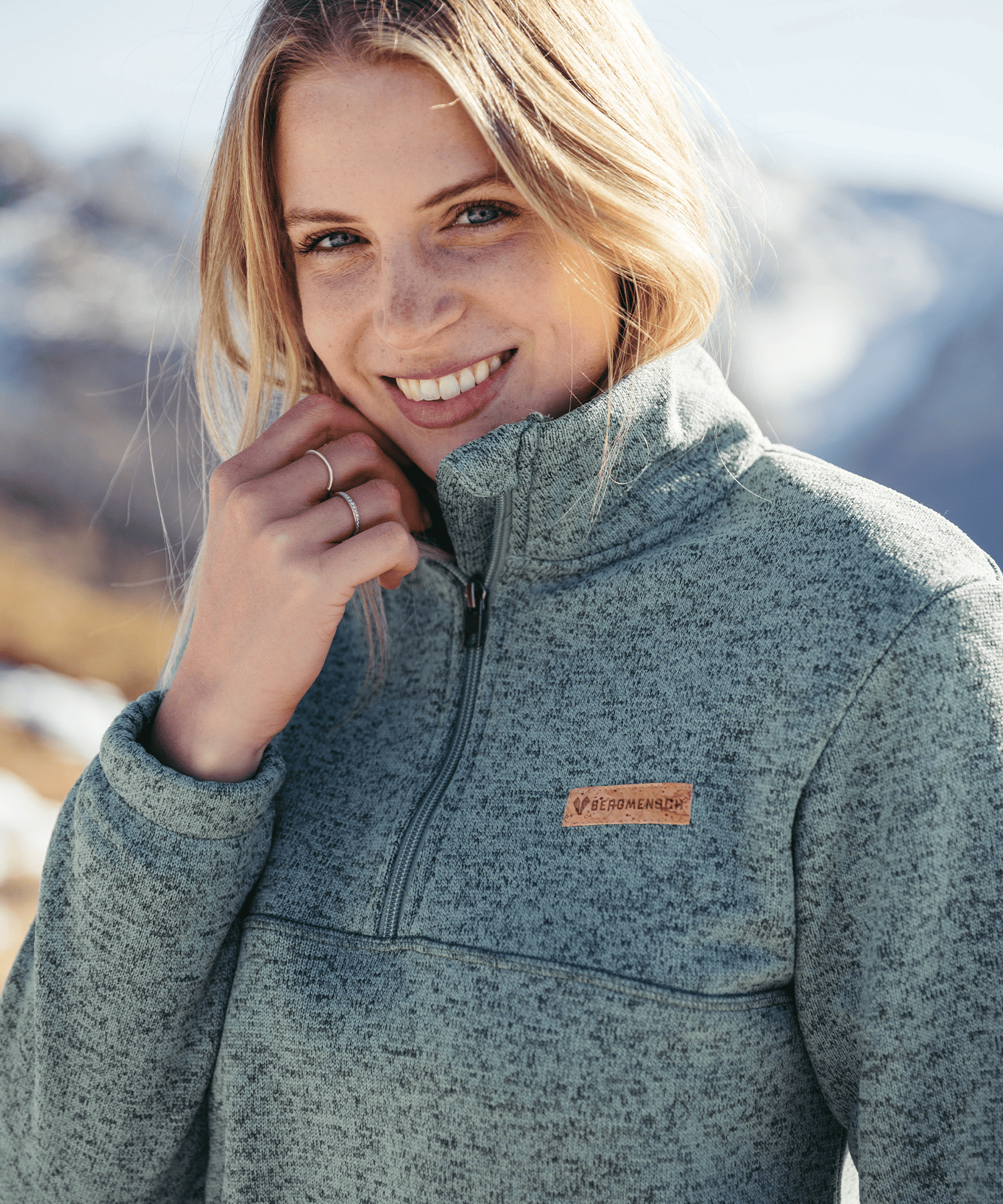 Detailbild vom BERGMENSCH Damen Half-zip Strickfleece in Salbei