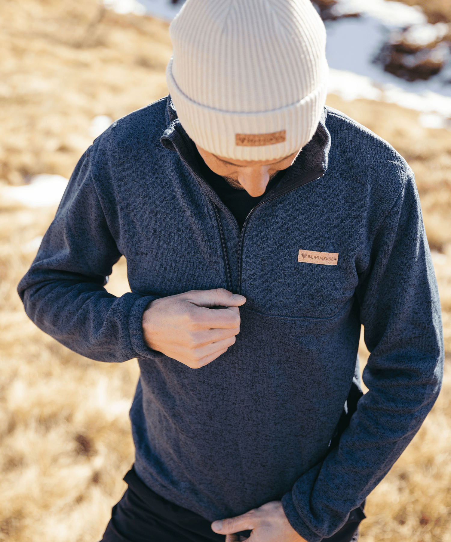 Detailbild vom BERGMENSCH Herren Half-zip Strickfleece in Navy