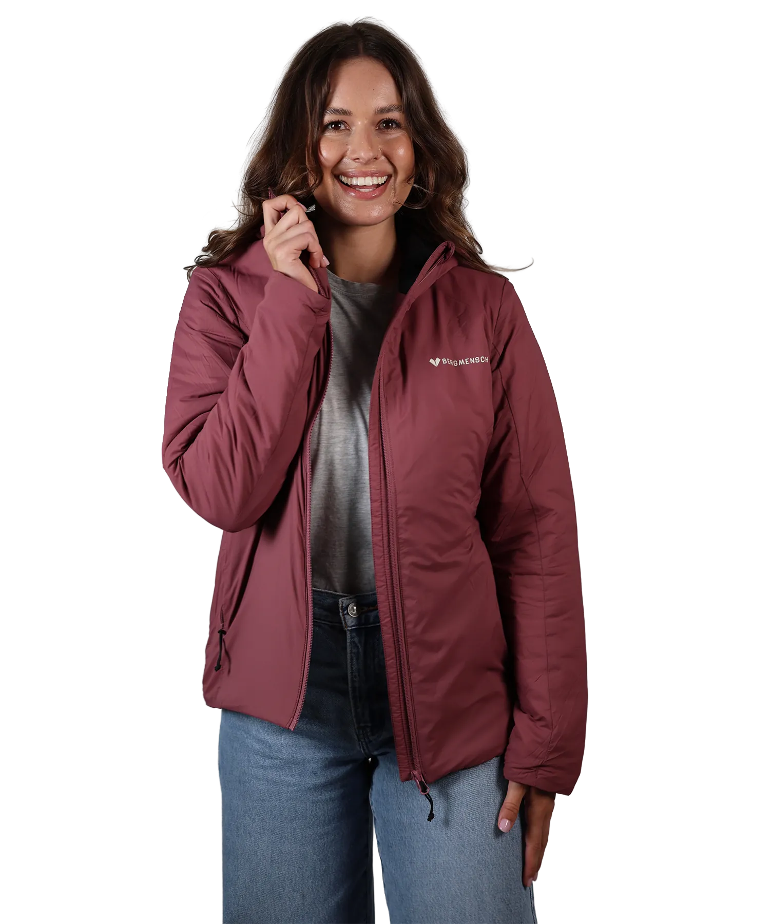 Frontansicht Bergmensch Damen Thermolite Jacke in Hibiskus