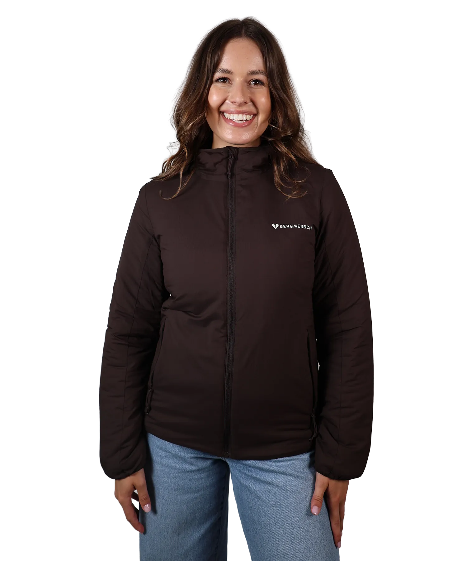 Frontansicht Bergmensch Damen Thermolite Jacke in Dark Chocolate