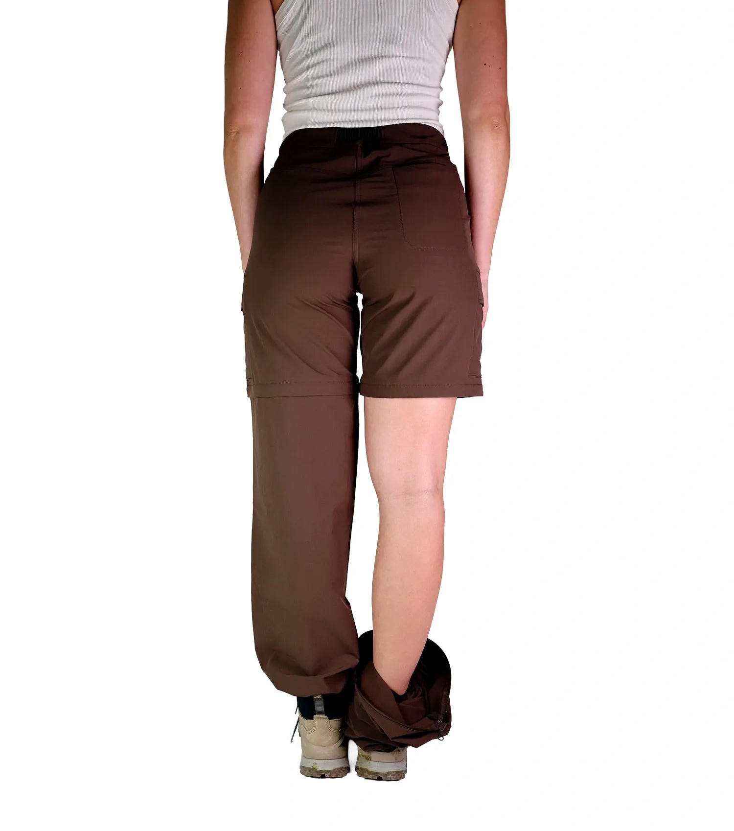Rückansicht Bergmensch Damen Zip Off Wanderhose Dark Chocolate