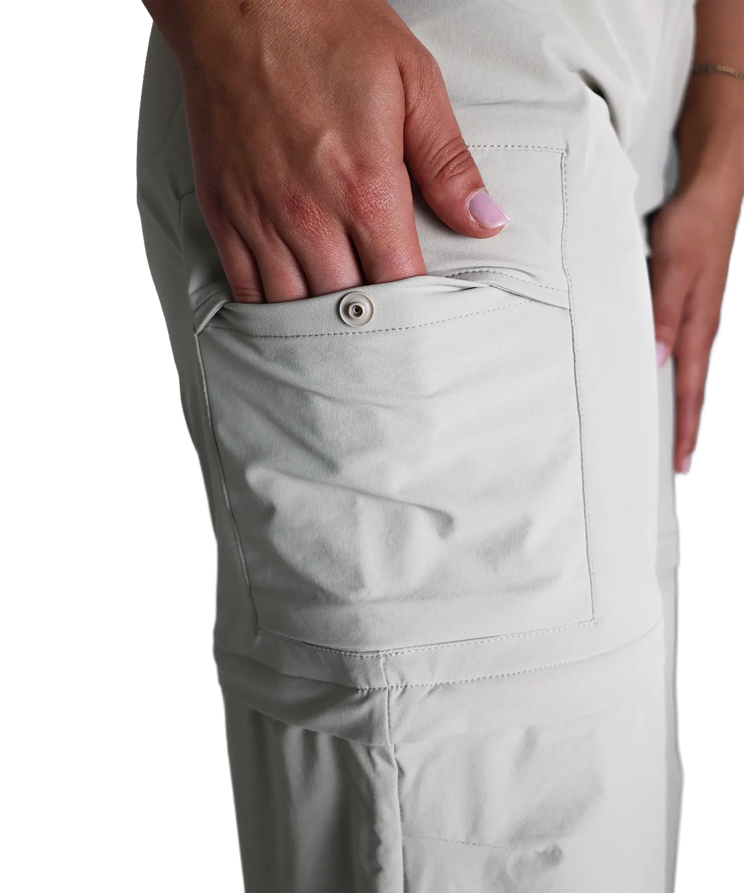 Detailansicht Zip off Damen Wanderhose in Warm Taupe