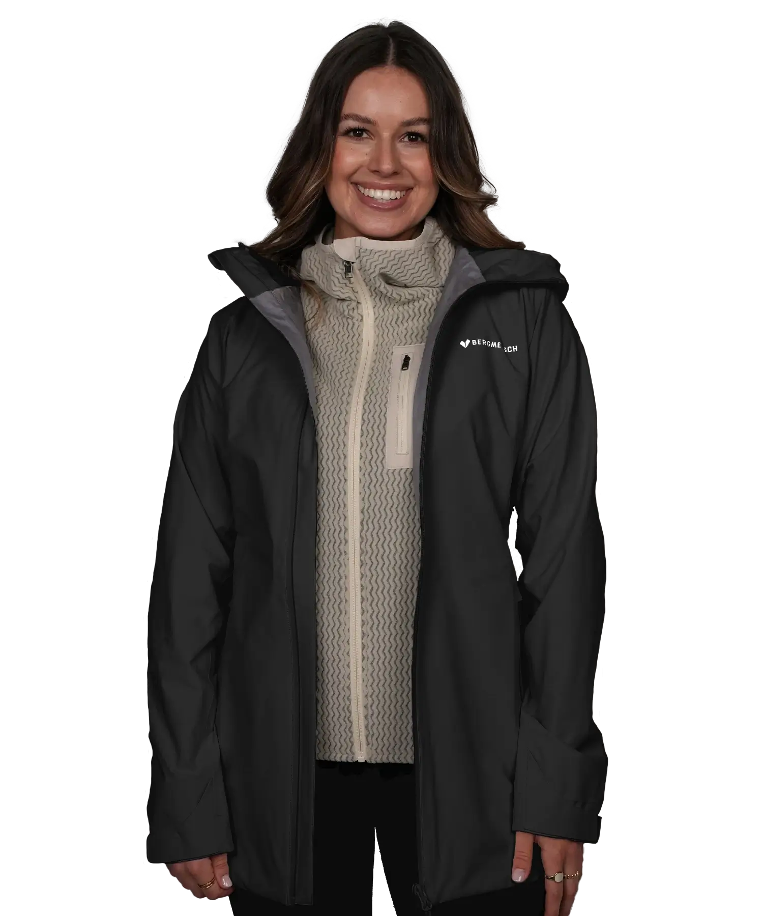Vorderansicht der BERGMENSCH Damen 3-Lagen Regenjacke in der Farbe Black