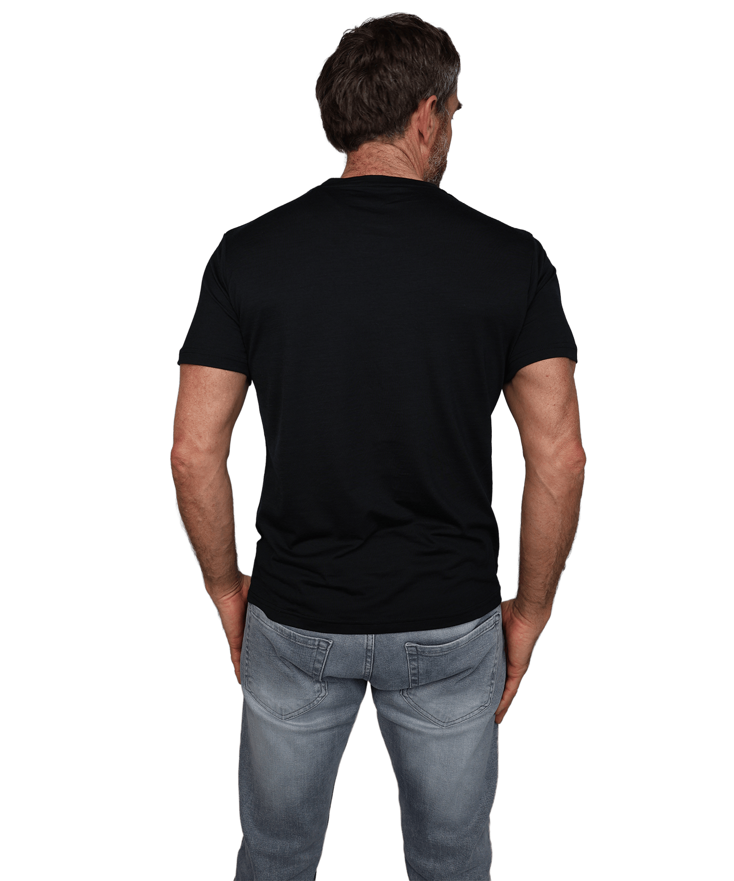 Rückansicht vom BERGMENSCH Herren Essential Merino Shirt in schwarz
