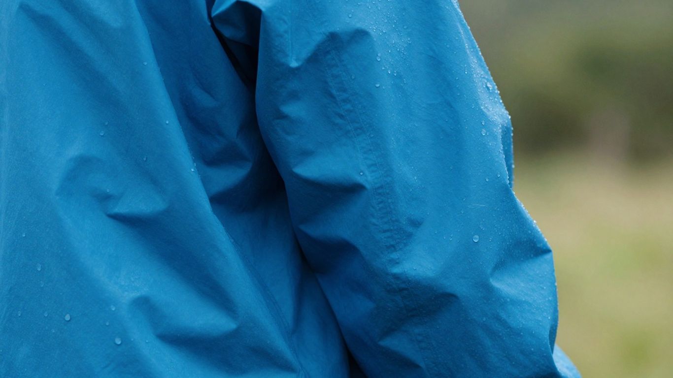 Regenjacke mit Wassertropfen auf dem Stoff.
