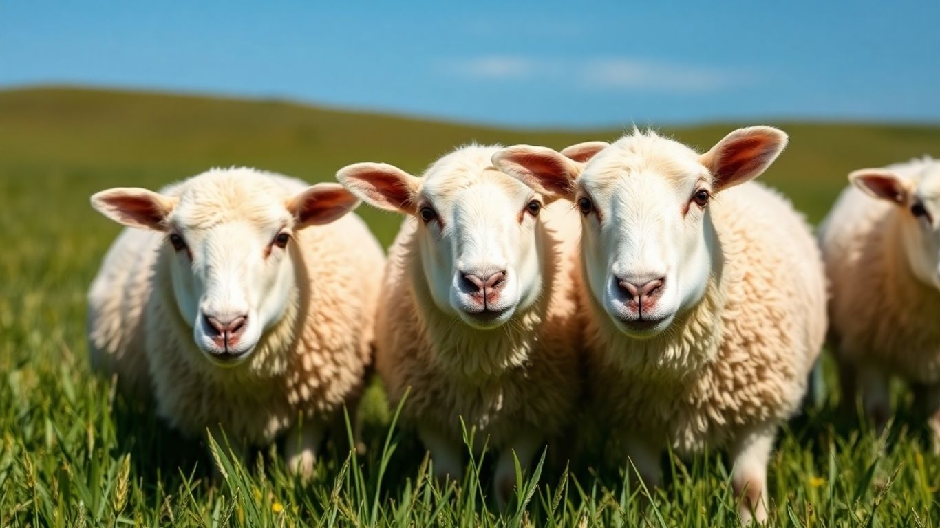 Schaf mit weicher Merinowolle auf einer grünen Wiese.