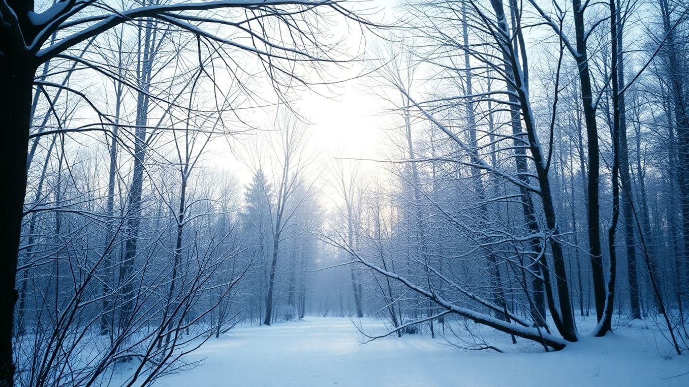 Schneebedeckter Wald im sanften Winterlicht