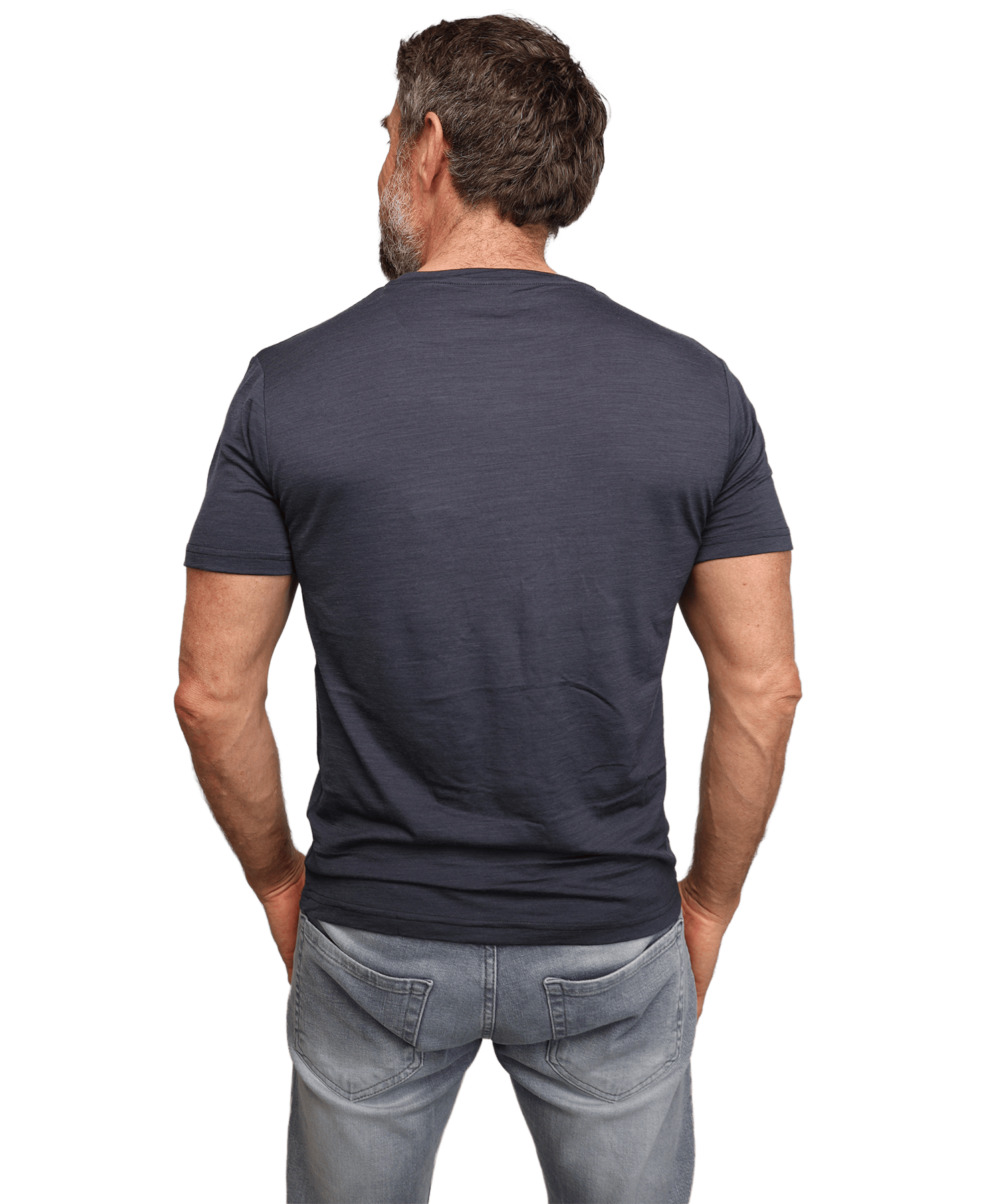 Rückansicht vom BERGMENSCH Herren Essential Merino Shirt in der Farbe India Ink Grey