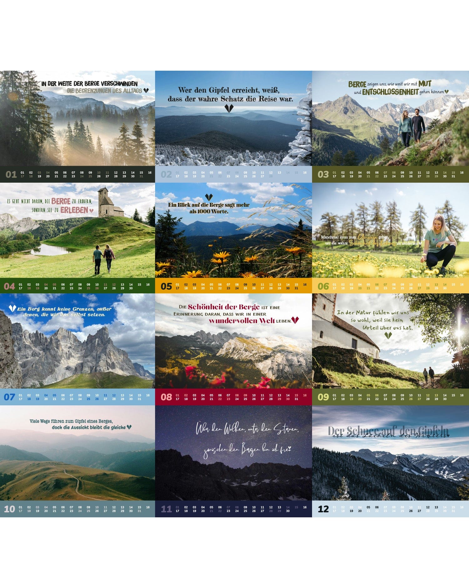 BERGMENSCH Kalender 2026 Übersicht alle Monate