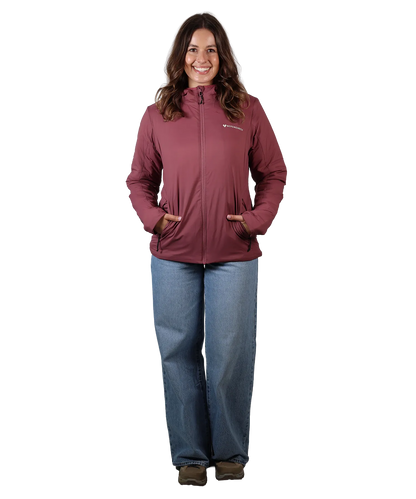 Frontansicht Bergmensch Damen Thermolite Jacke in Hibiskus