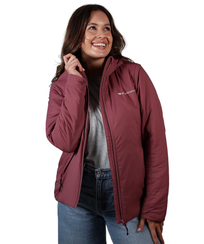 Frontansicht Bergmensch Damen Thermolite Jacke in Hibiskus