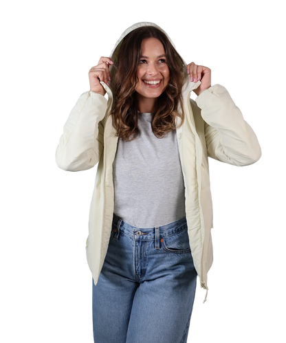 Frontansicht Bergmensch Damen Thermolite Jacke in Whitecap Grey