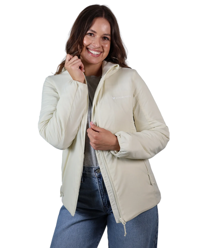 Frontansicht Bergmensch Damen Thermolite Jacke in Whitecap Grey