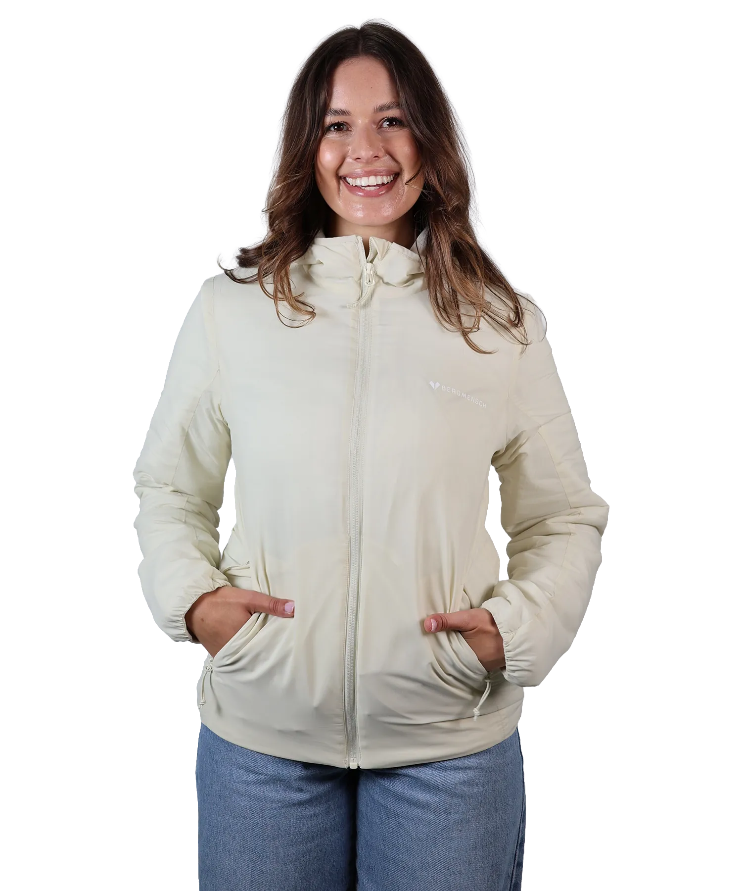 Frontansicht Bergmensch Damen Thermolite Jacke in Whitecap Grey