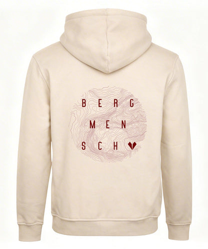 BERGMENSCH Unisex Premium Organic Hoodie "Topografie rot" in Natural Raw