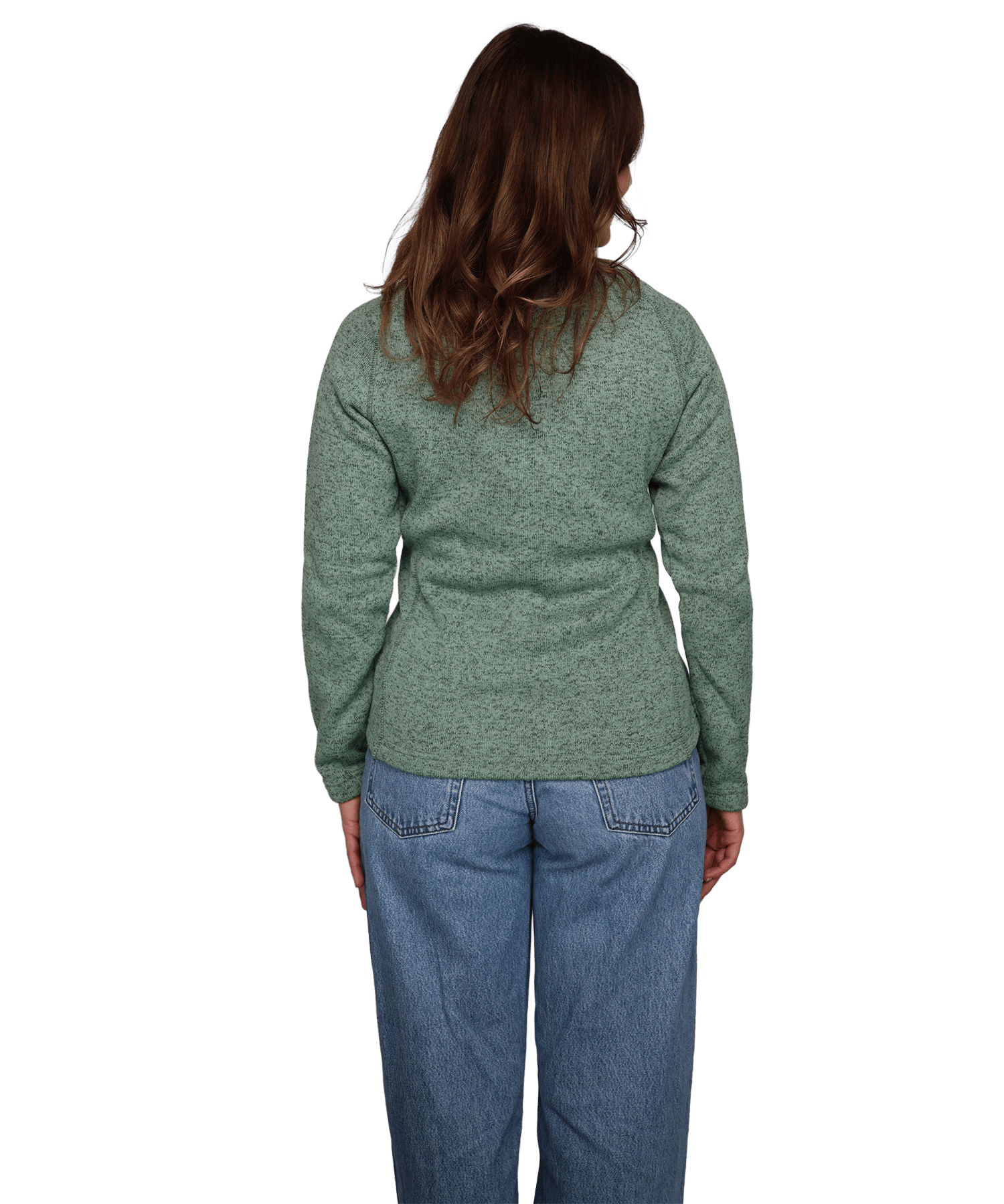 Rückansicht der BERGMENSCH Damen Strickfleece-Jacke in der Farbe Salbei