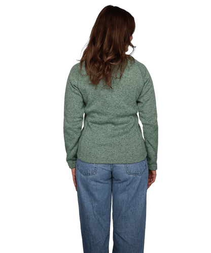 Rückansicht der BERGMENSCH Damen Strickfleece-Jacke in der Farbe Salbei