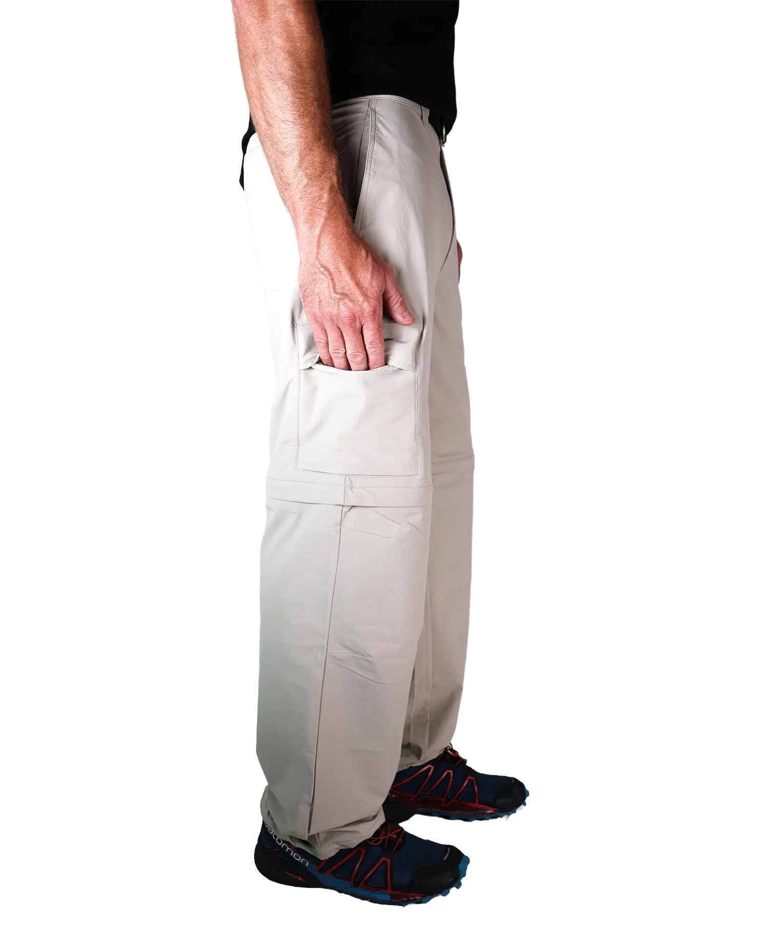 Seitenansicht Bergmensch Zip off Hose Herren in Warm Taupe 