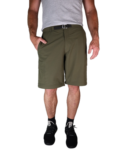 Bergmensch Herren zip off Wanderhose Frontansicht kurz der Farbe Winter Moss 