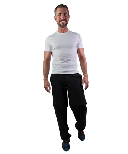 Bergmensch Herren Zip off Wanderhose Frontansicht lang der Farbe Schwarz