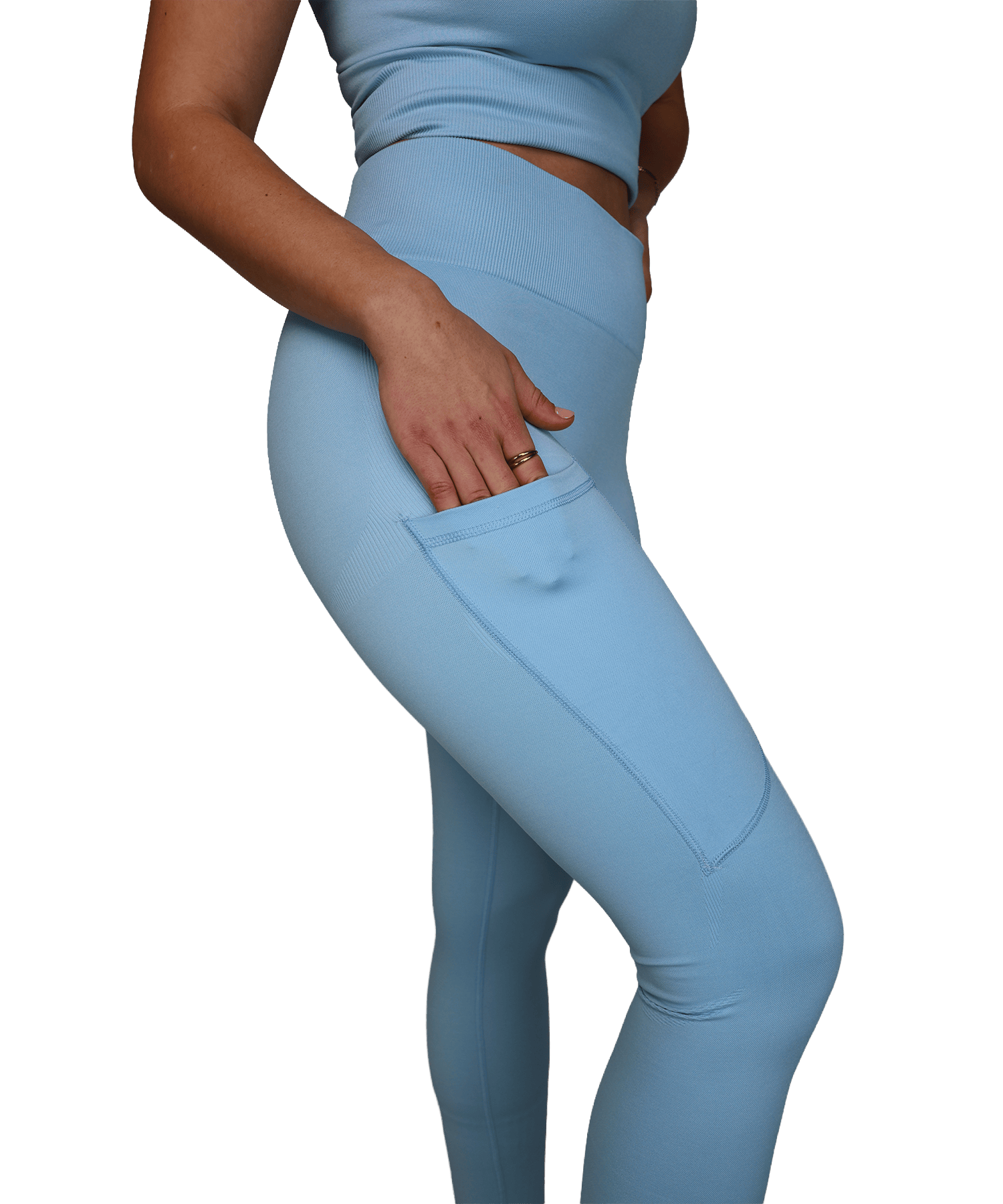 Detailbild der BERGMENSCH Seamless Leggings in der Farbe Sky Blue