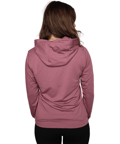 Rückansicht vom Lightweight Damen drirelease Hoodie in der Farbe Hibiscus