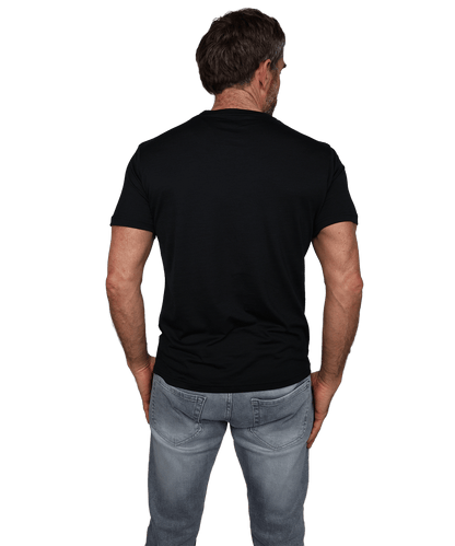 Rückansicht vom BERGMENSCH Herren Essential Merino Shirt in schwarz